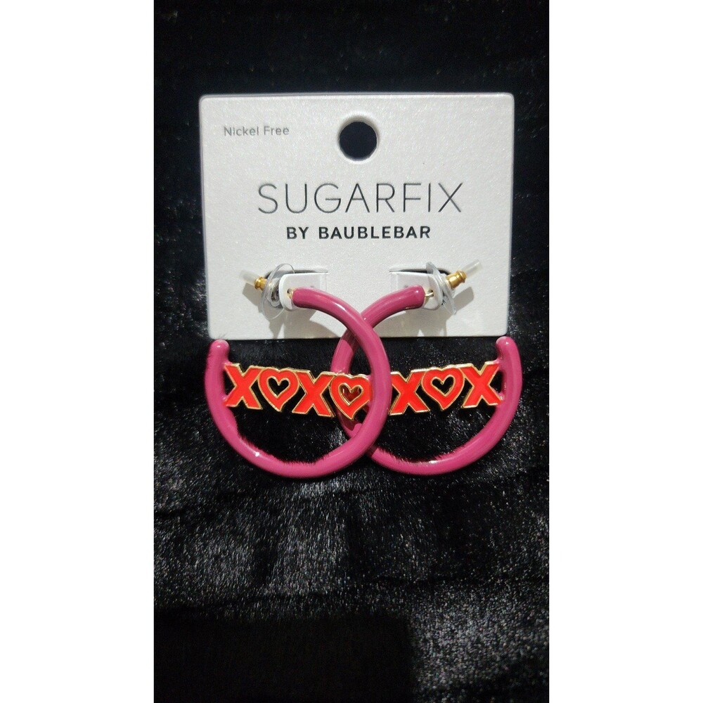 NEW Baublebar Sugarfix Pink/Red XOXO Hoop Earrings.
